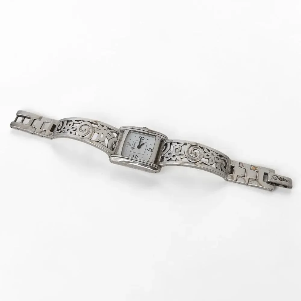 Brighton Amalfi Floral Cut-Out Watch Silver Plated Japan Quartz Fold Over Clasp